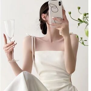 Zara Faux Leather Cream A-Line Dress with Square Neck & Spaghetti Straps